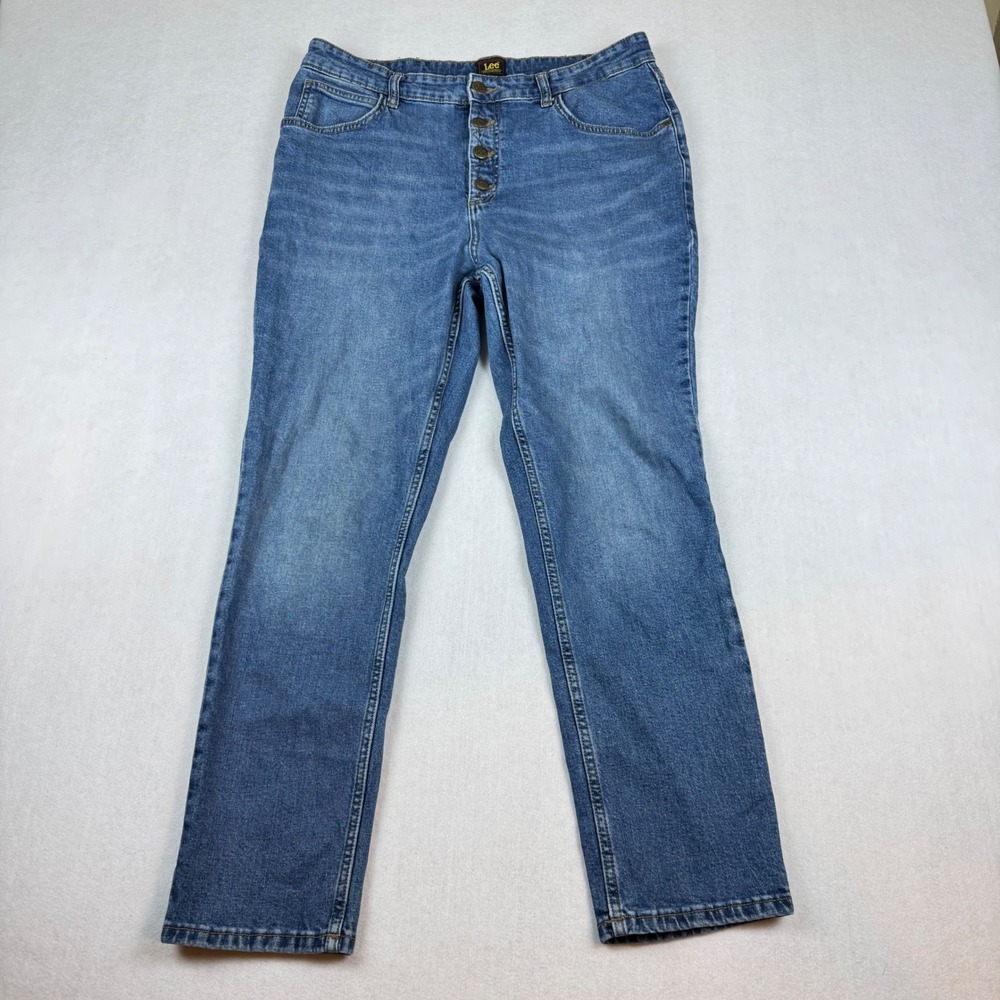 Lee Women Medium Wash Straight Leg Jeans Exposed Button Fly Size 12M